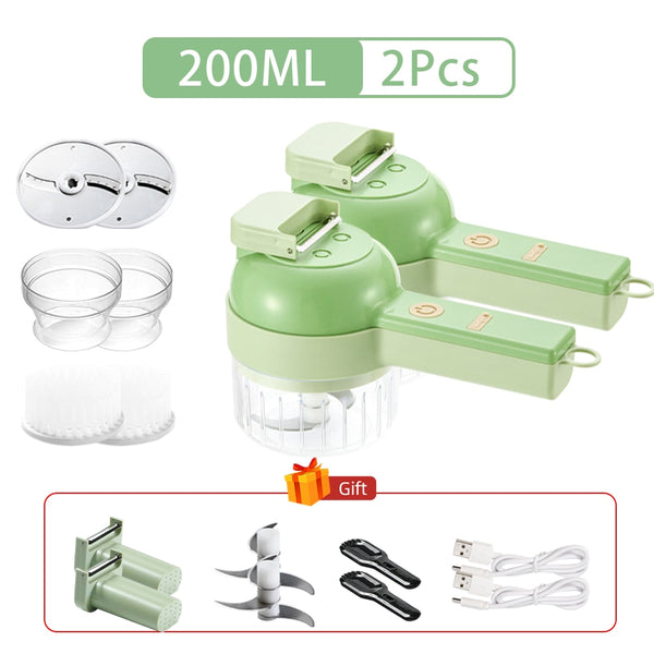 4 In1 Multifunctional Electric Vegetable Cutter Slicer Garlic Mud Masher Machine Chopper Food Slice Prssing Mixer USB Charging