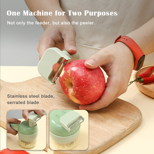 4 In1 Multifunctional Electric Vegetable Cutter Slicer Garlic Mud Masher Machine Chopper Food Slice Prssing Mixer USB Charging